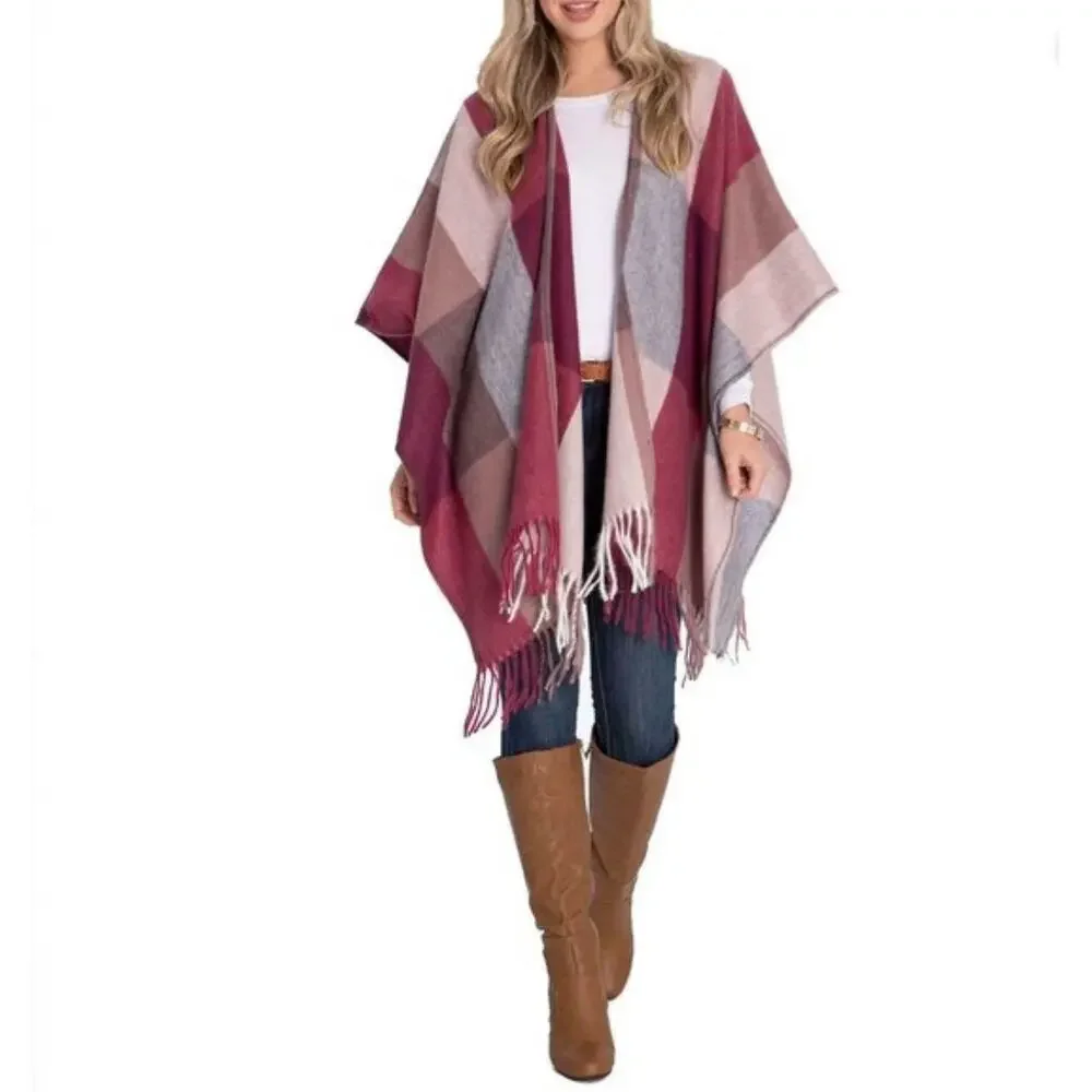 Woolrich Women's Daphine Plaid Cozy Blanket Wrap One Size Pink Gray Shawl Scarf
